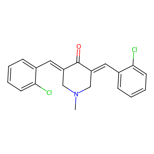 (3E,5E)-3,5-bis[(2-chlorophenyl)methylidene]-1-methylpiperidin-4-one structure
