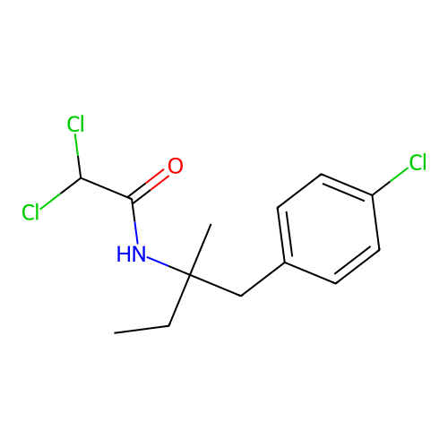 2,2-dichloro-N-[1-(4-chlorophenyl)-2-methylbutan-2-yl]acetamide structure