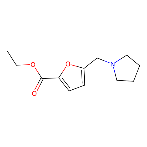 2-Furancarboxylic acid, 5-(1-pyrrolidinylmethyl)-, ethyl ester structure