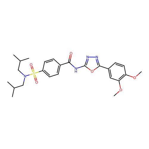 4-[bis(2-methylpropyl)sulfamoyl]-N-[5-(3,4-dimethoxyphenyl)-1,3,4-oxadiazol-2-yl]benzamide structure