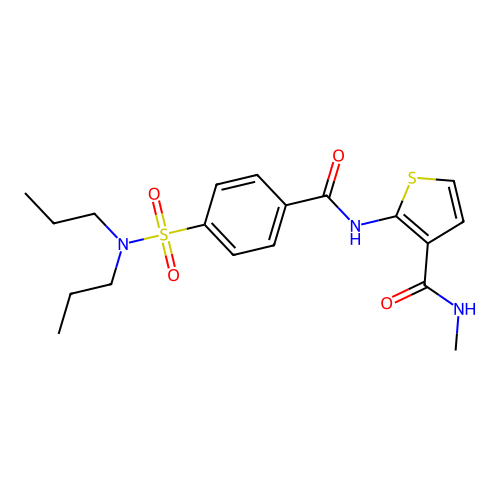 2-[[4-(dipropylsulfamoyl)benzoyl]amino]-N-methylthiophene-3-carboxamide structure