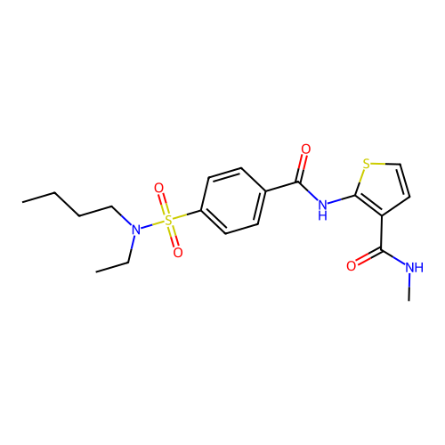 2-{4-[butyl(ethyl)sulfamoyl]benzamido}-N-methylthiophene-3-carboxamide structure