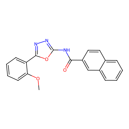 N-[5-(2-methoxyphenyl)-1,3,4-oxadiazol-2-yl]naphthalene-2-carboxamide structure