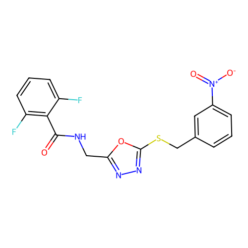 2,6-difluoro-N-((5-((3-nitrobenzyl)thio)-1,3,4-oxadiazol-2-yl)methyl)benzamide structure