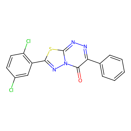 7-(2,5-dichlorophenyl)-3-phenyl-4H-[1,3,4]thiadiazolo[2,3-c][1,2,4]triazin-4-one structure