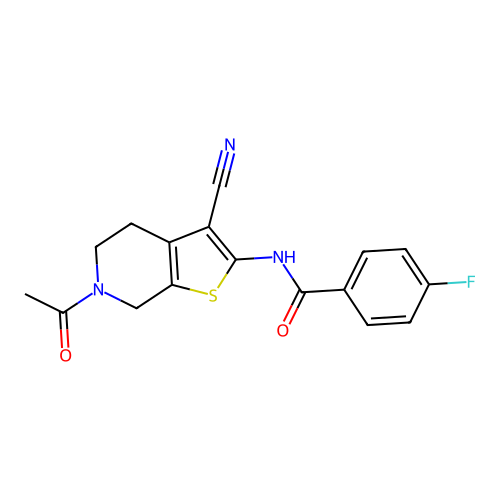N-(6-acetyl-3-cyano-5,7-dihydro-4H-thieno[2,3-c]pyridin-2-yl)-4-fluorobenzamide structure
