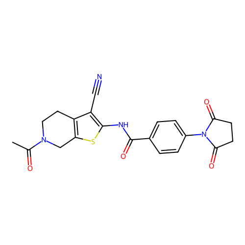 N-(6-acetyl-3-cyano-4,5,6,7-tetrahydrothieno[2,3-c]pyridin-2-yl)-4-(2,5-dioxopyrrolidin-1-yl)benzamide structure