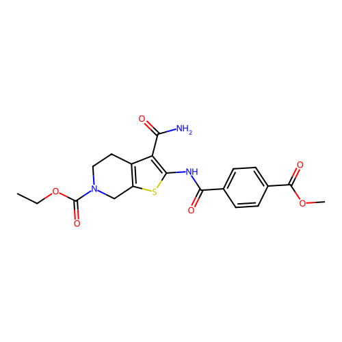ethyl 3-carbamoyl-2-(4-(methoxycarbonyl)benzamido)-4,5-dihydrothieno[2,3-c]pyridine-6(7H)-carboxylate structure