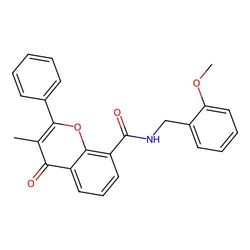 N-(2-methoxybenzyl)-3-methyl-4-oxo-2-phenyl-4H-chromene-8-carboxamide structure