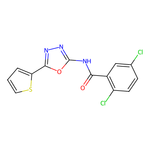 2,5-dichloro-N-(5-thiophen-2-yl-1,3,4-oxadiazol-2-yl)benzamide structure
