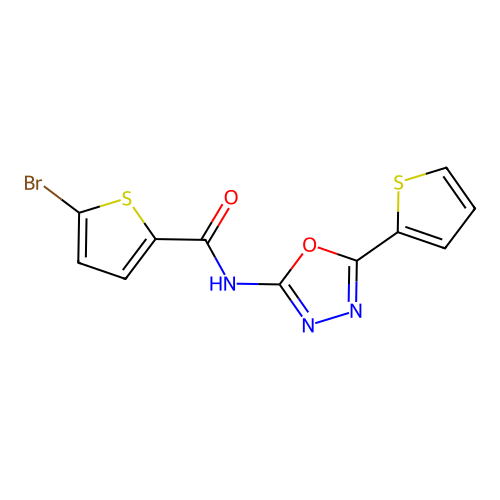 5-bromo-N-[5-(thiophen-2-yl)-1,3,4-oxadiazol-2-yl]thiophene-2-carboxamide structure