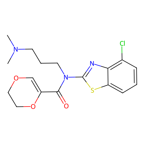 N-(4-chloro-1,3-benzothiazol-2-yl)-N-[3-(dimethylamino)propyl]-2,3-dihydro-1,4-dioxine-5-carboxamide structure