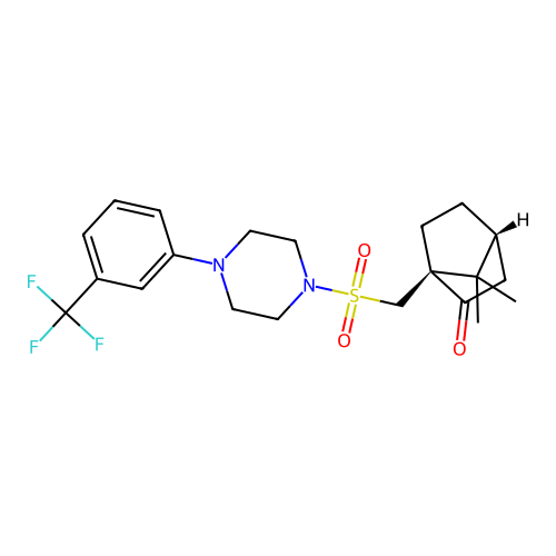 (1S,4R)-7,7-dimethyl-1-[[4-[3-(trifluoromethyl)phenyl]piperazin-1-yl]sulfonylmethyl]bicyclo[2.2.1]heptan-2-one structure
