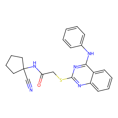 2-(4-anilinoquinazolin-2-yl)sulfanyl-N-(1-cyanocyclopentyl)acetamide structure