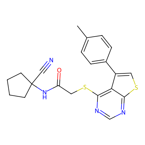 N-(1-cyanocyclopentyl)-2-[5-(4-methylphenyl)thieno[2,3-d]pyrimidin-4-yl]sulfanylacetamide structure
