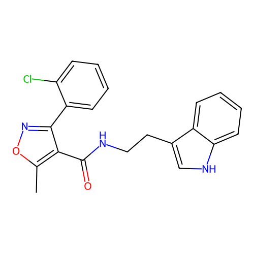 3-(2-chlorophenyl)-N-[2-(1H-indol-3-yl)ethyl]-5-methyl-1,2-oxazole-4-carboxamide structure
