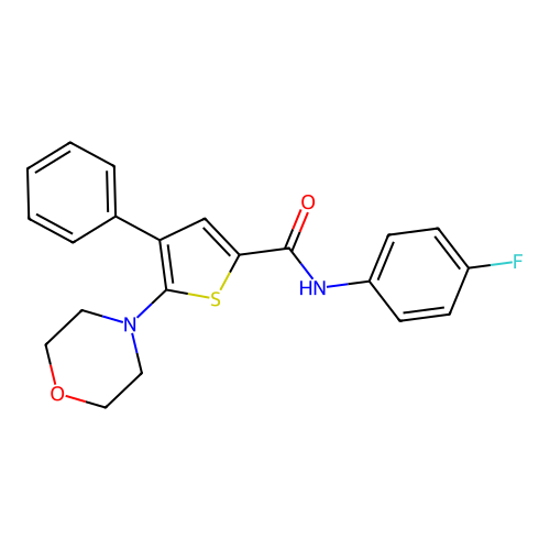 N-(4-fluorophenyl)-5-(morpholin-4-yl)-4-phenylthiophene-2-carboxamide structure