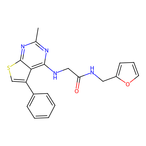 N-[(furan-2-yl)methyl]-2-({2-methyl-5-phenylthieno[2,3-d]pyrimidin-4-yl}amino)acetamide structure