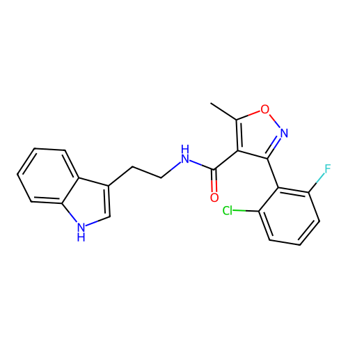 3-(2-chloro-6-fluorophenyl)-N-[2-(1H-indol-3-yl)ethyl]-5-methyl-1,2-oxazole-4-carboxamide structure