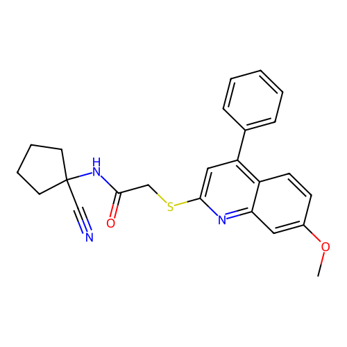 N-(1-cyanocyclopentyl)-2-(7-methoxy-4-phenylquinolin-2-yl)sulfanylacetamide structure