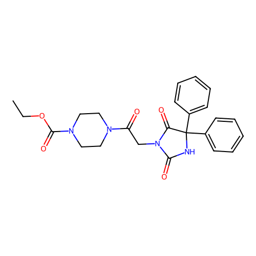 4-((2,5-Dioxo-4,4-diphenylimidazolidin-1-yl)acetyl)-1-piperazinecarboxylic acid ethyl ester structure