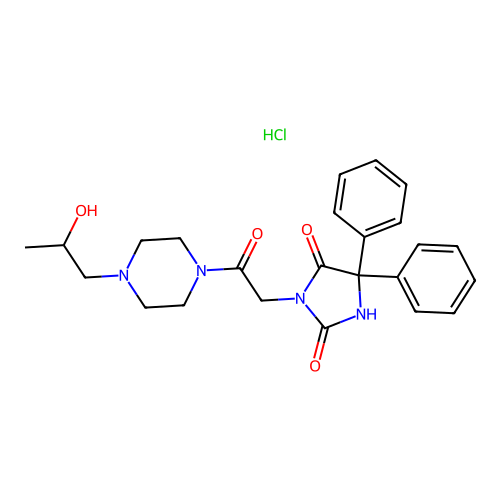 5,5-Diphenyl-3-(2-(4-(2-hydroxypropyl)-1-piperazinyl)-2-oxoethyl)hydantoin hydrochloride structure