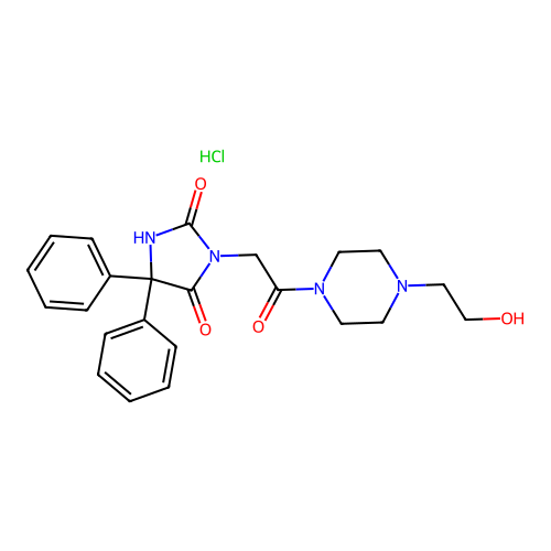 Hydantoin, 5,5-diphenyl-3-(2-(4-(2-hydroxyethyl)-1-piperazinyl)-2-oxoethyl)-, hydrochloride structure
