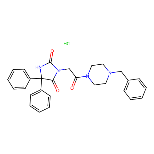 Hydantoin, 3-(2-(4-benzyl-1-piperazinyl)-2-oxoethyl)-5,5-diphenyl-, hydrochloride structure