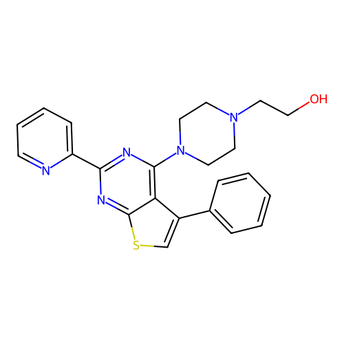 4-[5-Phenyl-2-(2-pyridinyl)thieno[2,3-d]pyrimidin-4-yl]-1-piperazineethanol structure
