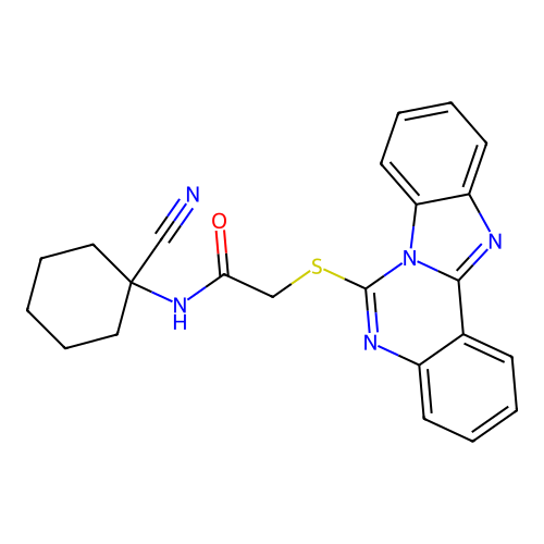 N-(1-cyanocyclohexyl)-2-{8,10,17-triazatetracyclo[8.7.0.0^{2,7}.0^{11,16}]heptadeca-1(17),2(7),3,5,8,11,13,15-octaen-9-ylsulfanyl}acetamide structure