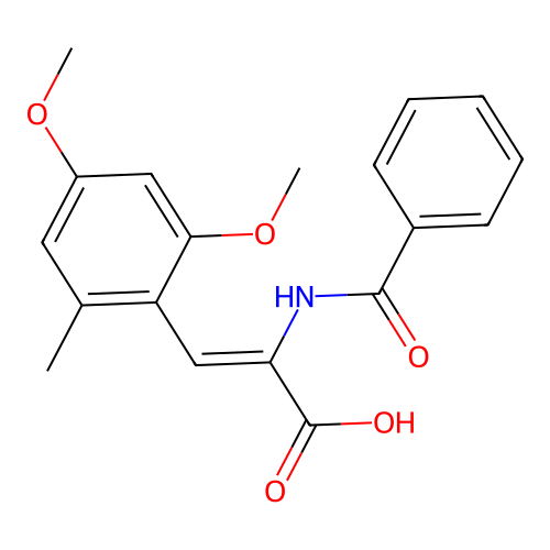 (Z)-2-benzamido-3-(2,4-dimethoxy-6-methylphenyl)prop-2-enoic acid structure