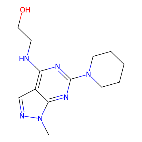 2-[(1-Methyl-6-piperidin-1-ylpyrazolo[3,4-d]pyrimidin-4-yl)amino]ethanol structure