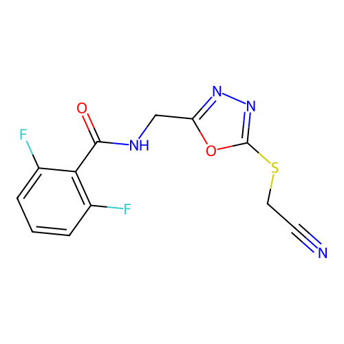N-((5-((cyanomethyl)thio)-1,3,4-oxadiazol-2-yl)methyl)-2,6-difluorobenzamide structure