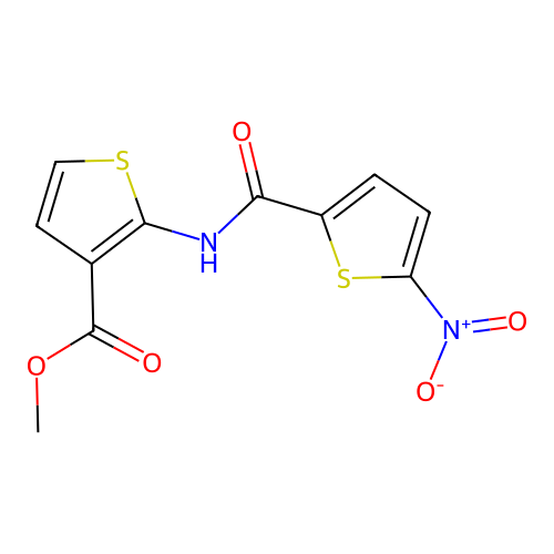 Methyl 2-(5-nitrothiophene-2-carboxamido)thiophene-3-carboxylate structure