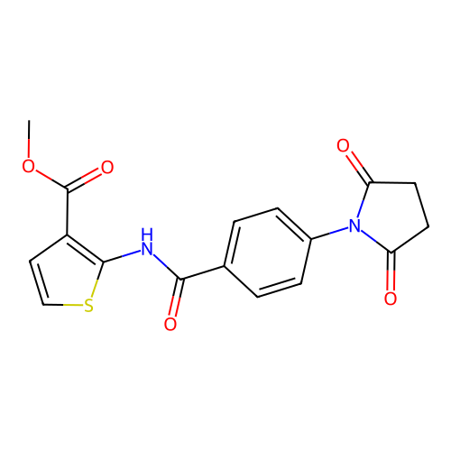 Methyl 2-(4-(2,5-dioxopyrrolidin-1-yl)benzamido)thiophene-3-carboxylate structure