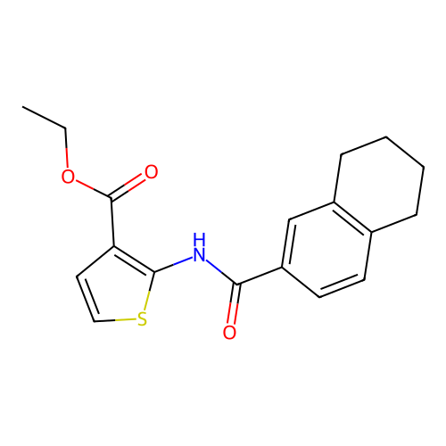 Ethyl 2-(5,6,7,8-tetrahydronaphthalene-2-carboxamido)thiophene-3-carboxylate structure