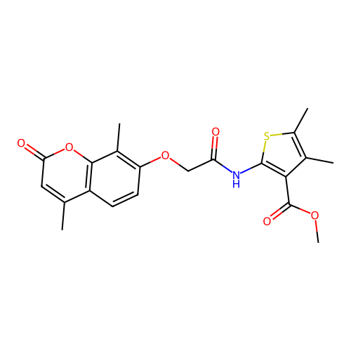 methyl 2-(2-((4,8-dimethyl-2-oxo-2H-chromen-7-yl)oxy)acetamido)-4,5-dimethylthiophene-3-carboxylate structure