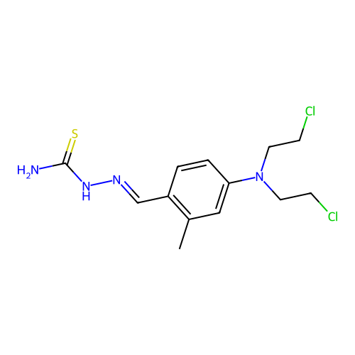 [(E)-[4-[bis(2-chloroethyl)amino]-2-methylphenyl]methylideneamino]thiourea structure