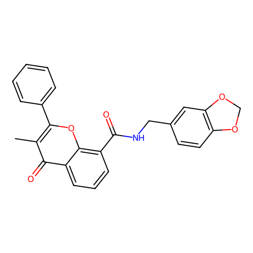 N-(1,3-benzodioxol-5-ylmethyl)-3-methyl-4-oxo-2-phenyl-4H-chromene-8-carboxamide structure