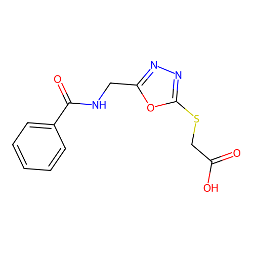 2-[[5-(benzamidomethyl)-1,3,4-oxadiazol-2-yl]sulfanyl]acetic Acid structure