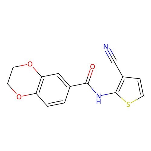 N-(3-cyanothiophen-2-yl)-2,3-dihydro-1,4-benzodioxine-6-carboxamide structure