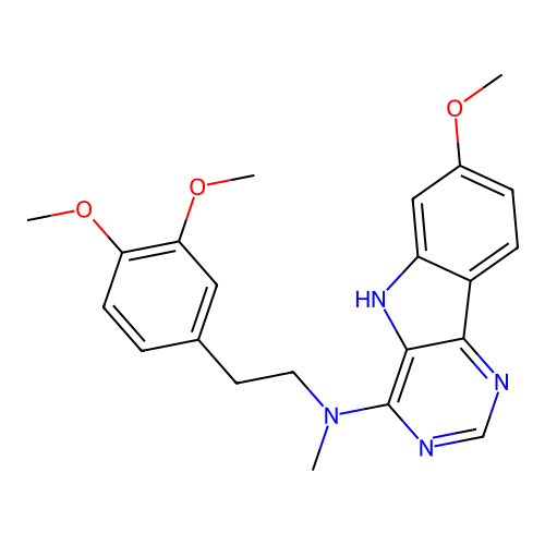 N-[2-(3,4-dimethoxyphenyl)ethyl]-7-methoxy-N-methyl-5H-pyrimido[5,4-b]indol-4-amine structure