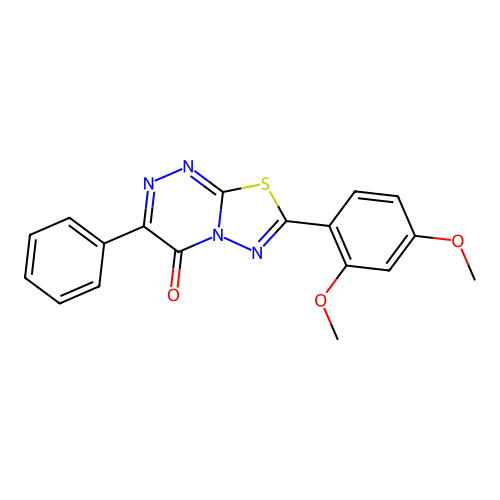 7-(2,4-dimethoxyphenyl)-3-phenyl-4H-[1,3,4]thiadiazolo[2,3-c][1,2,4]triazin-4-one structure
