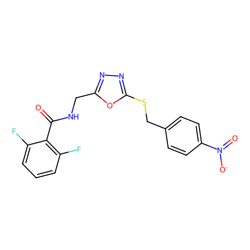 2,6-difluoro-N-((5-((4-nitrobenzyl)thio)-1,3,4-oxadiazol-2-yl)methyl)benzamide structure