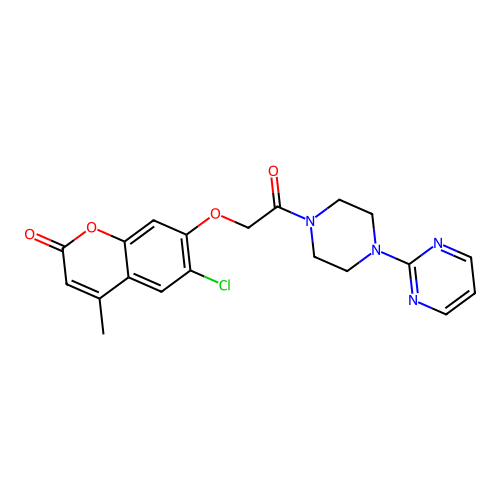 6-chloro-4-methyl-7-(2-oxo-2-(4-(pyrimidin-2-yl)piperazin-1-yl)ethoxy)-2H-chromen-2-one structure