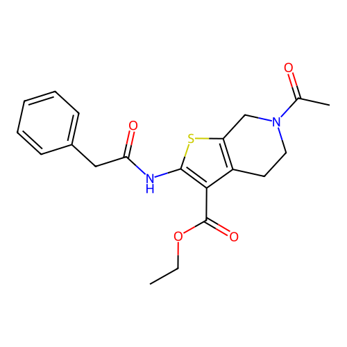 ethyl 6-acetyl-2-(2-phenylacetamido)-4,5,6,7-tetrahydrothieno[2,3-c]pyridine-3-carboxylate structure