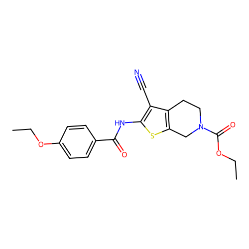 ethyl 3-cyano-2-(4-ethoxybenzamido)-4,5-dihydrothieno[2,3-c]pyridine-6(7H)-carboxylate structure