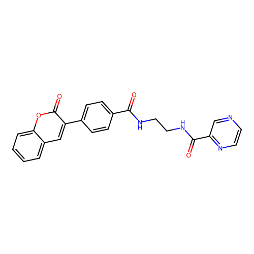 N-(2-(4-(2-oxo-2H-chromen-3-yl)benzamido)ethyl)pyrazine-2-carboxamide structure