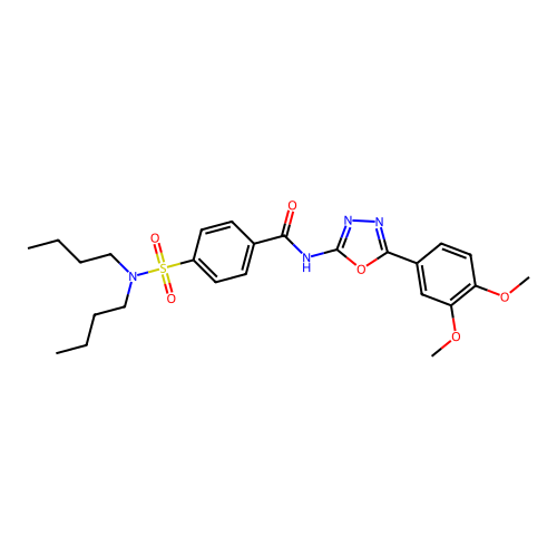 4-(dibutylsulfamoyl)-N-[5-(3,4-dimethoxyphenyl)-1,3,4-oxadiazol-2-yl]benzamide structure