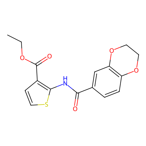 Ethyl 2-(2,3-dihydrobenzo[b][1,4]dioxine-6-carboxamido)thiophene-3-carboxylate structure